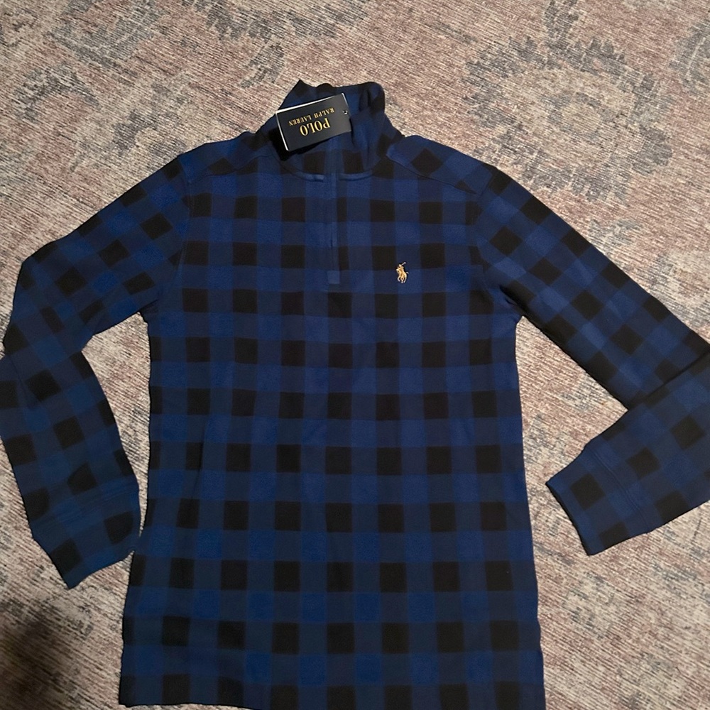 NWT POLO RALPH LAUREN BLACK BLUE CHECK PULLOVER SZ XL 18-20 HOLIDAY